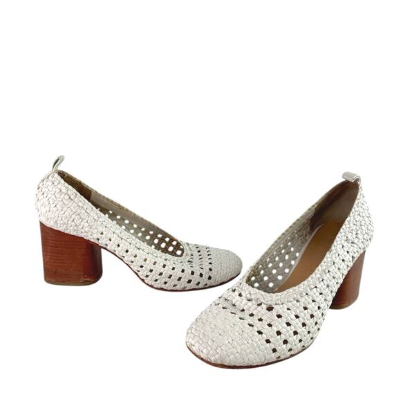 COS Women's White Weave Braided Leather Block Heel Slip-On Pumps Shoes 40 US 9 - Picture 5 of 8
